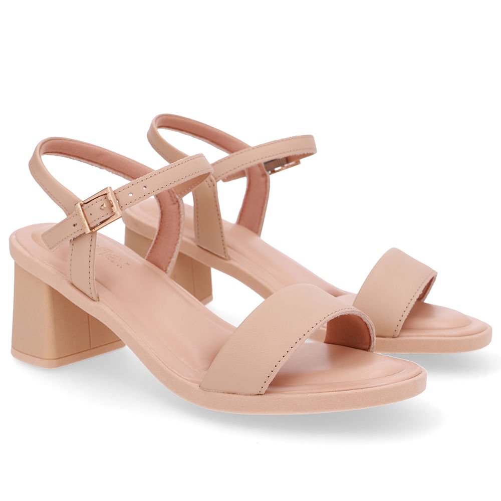 Sandália Salto Bloco Couro Bege Bege 2