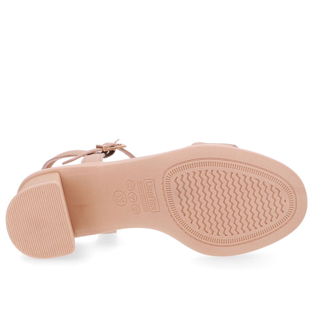 Sandália Salto Bloco Couro Bege Bege 5