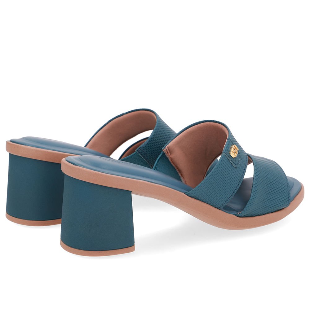 Tamanco Salto Bloco Couro Azul Duas Tiras Azul 3