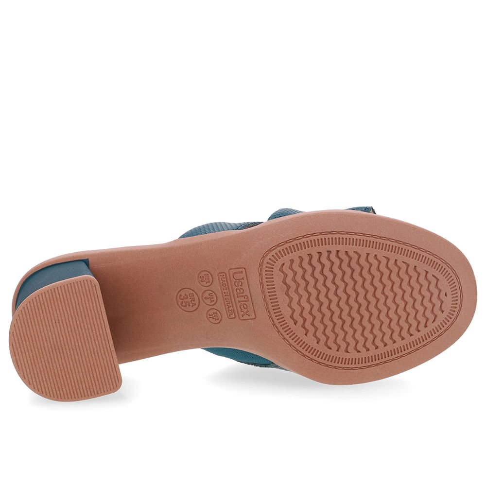 Tamanco Salto Bloco Couro Azul Duas Tiras Azul 5