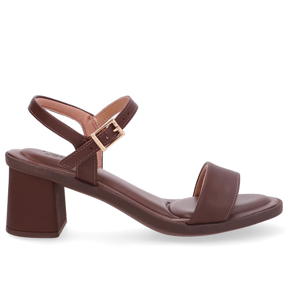 Sandália Salto Bloco Couro Marrom
