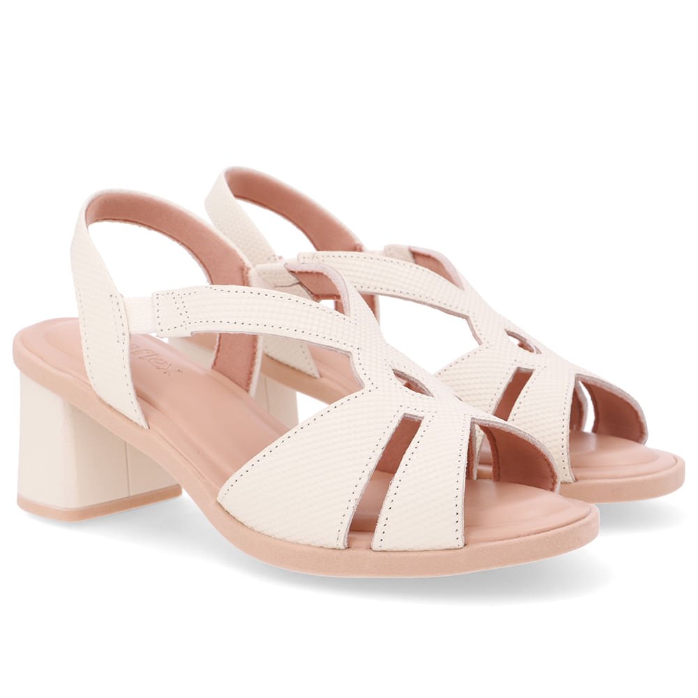 Sandália Salto Bloco Couro Branca Marfim Bico Redondo Branco 2