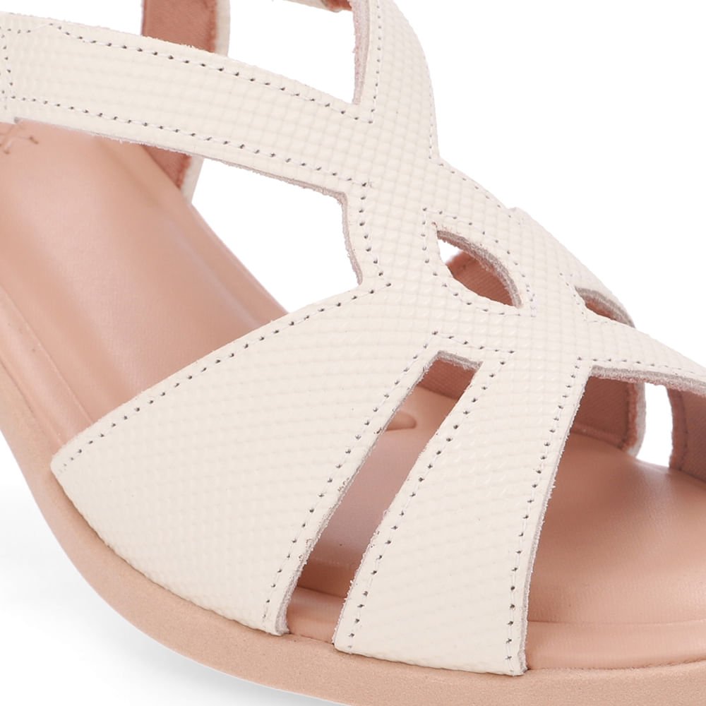 Sandália Salto Bloco Couro Branca Marfim Bico Redondo Branco 4