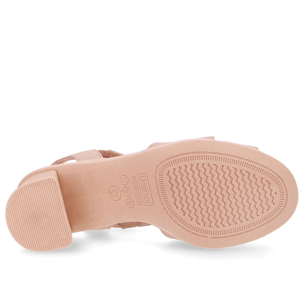 Sandália Salto Bloco Couro Bege Bico Redondo Bege 5