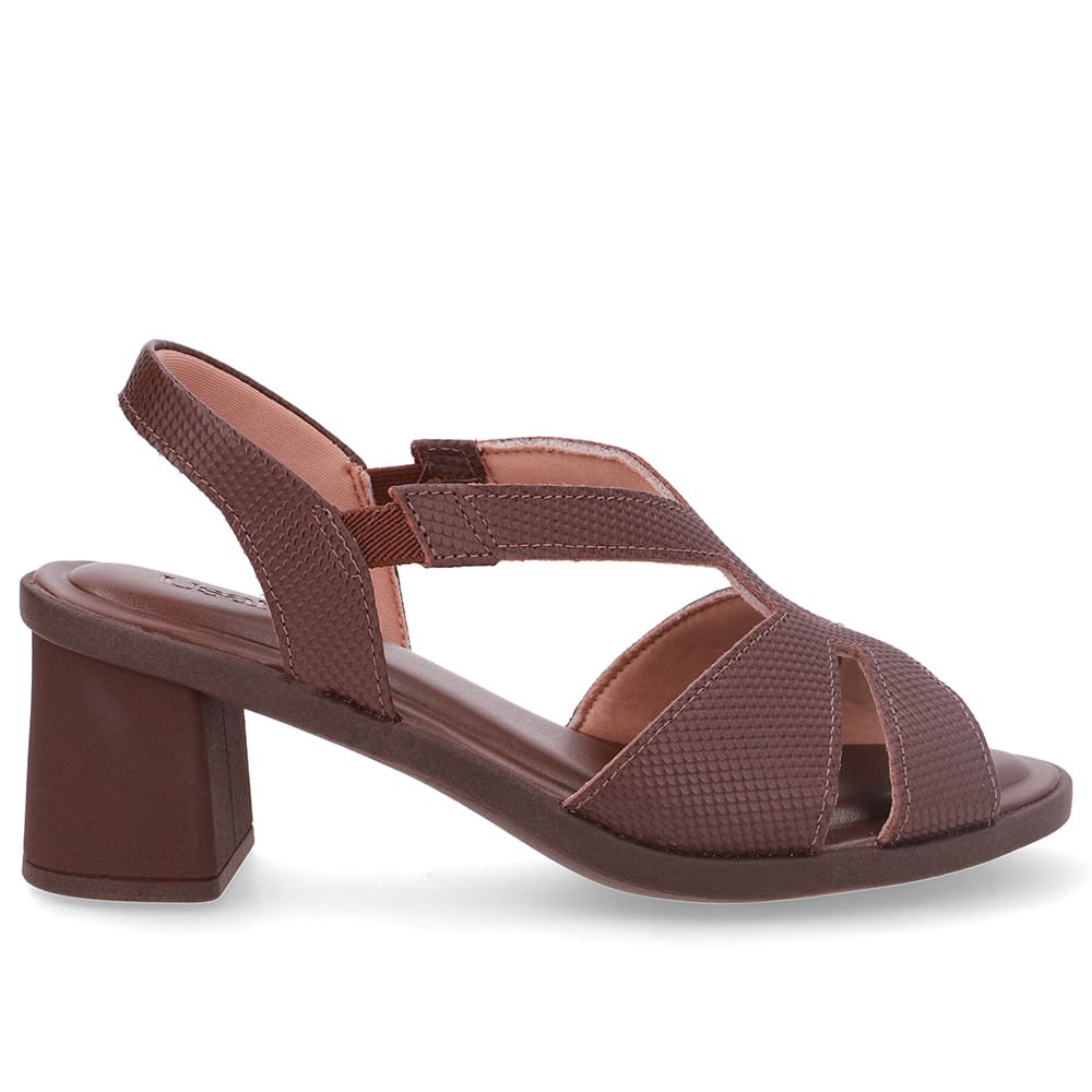 Sandália Salto Bloco Couro Marrom Bico Redondo