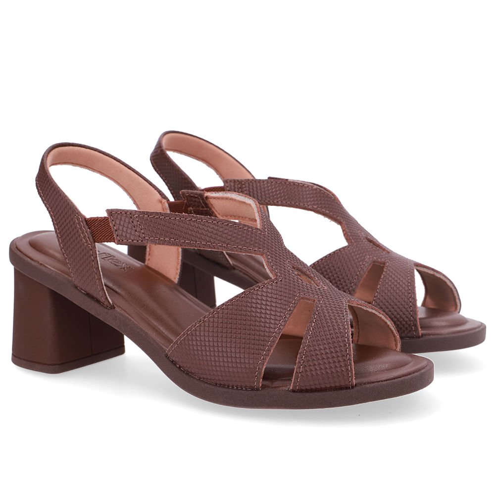 Sandália Salto Bloco Couro Marrom Bico Redondo Marrom 2