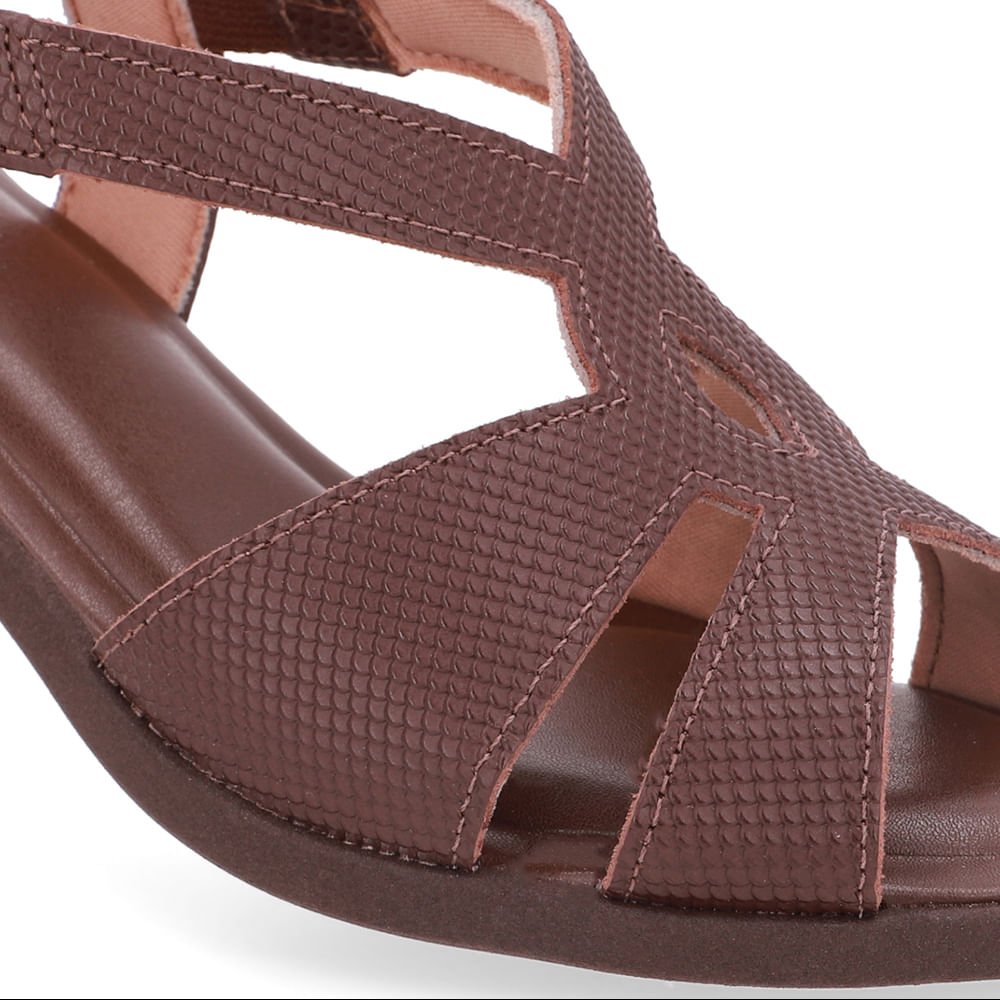 Sandália Salto Bloco Couro Marrom Bico Redondo Marrom 4