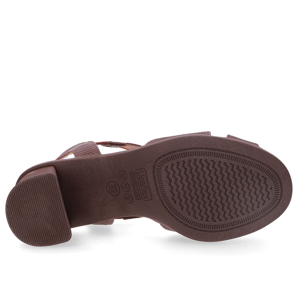 Sandália Salto Bloco Couro Marrom Bico Redondo Marrom 5