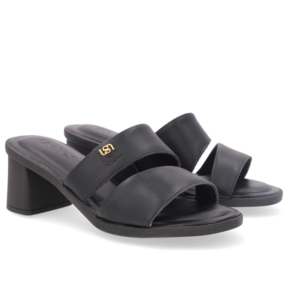 Tamanco Salto Bloco Couro Preto Duas Tiras Preto 2