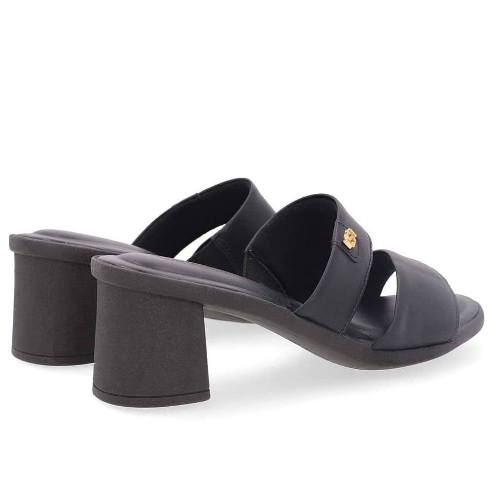 Tamanco Salto Bloco Couro Preto Duas Tiras Preto 3