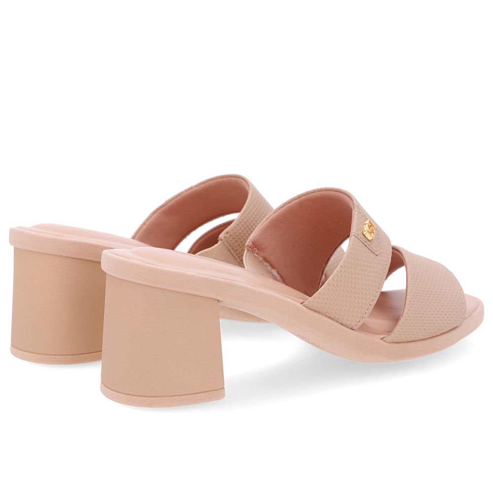 Tamanco Salto Bloco Couro Bege Duas Tiras Bege 3