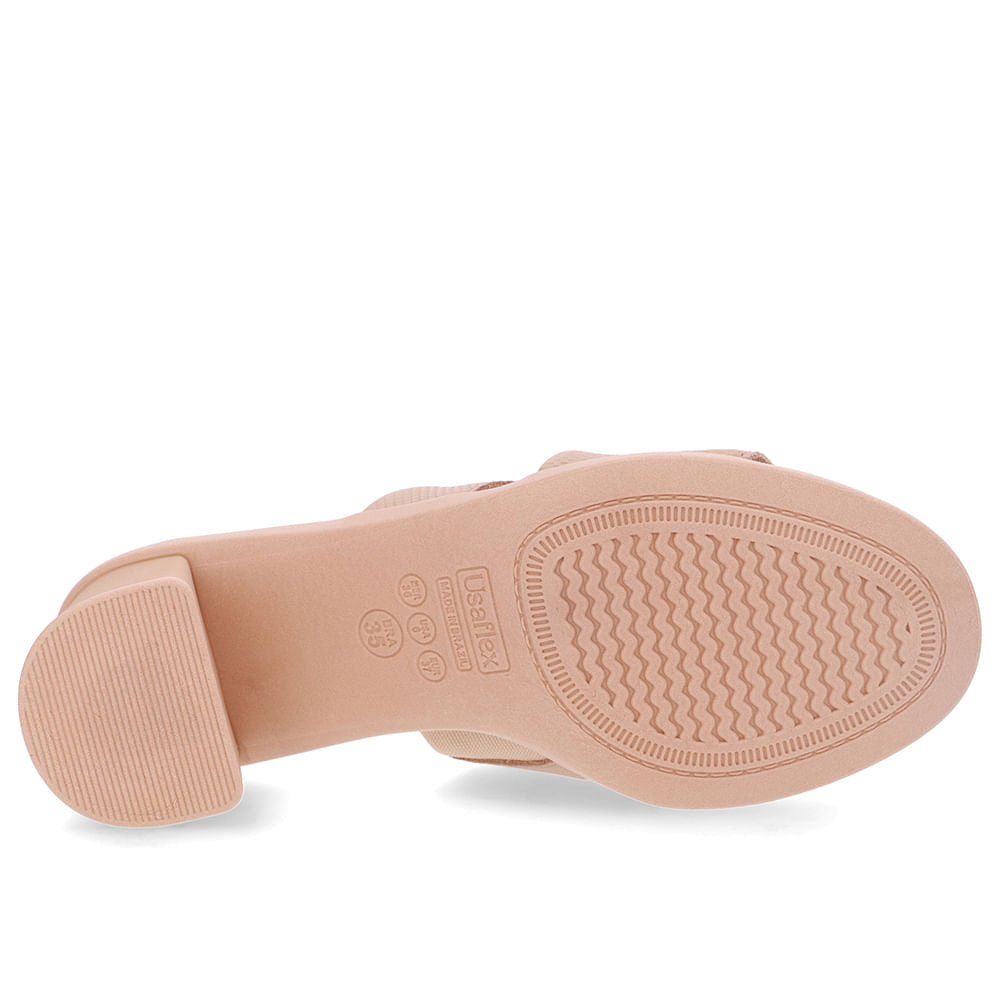 Tamanco Salto Bloco Couro Bege Duas Tiras Bege 5