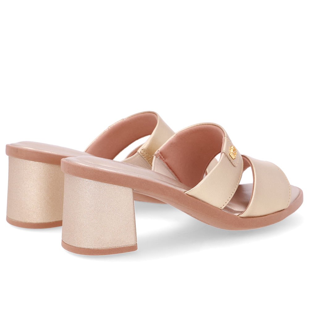 Tamanco Salto Bloco Couro Dourado Duas Tiras Dourado 3