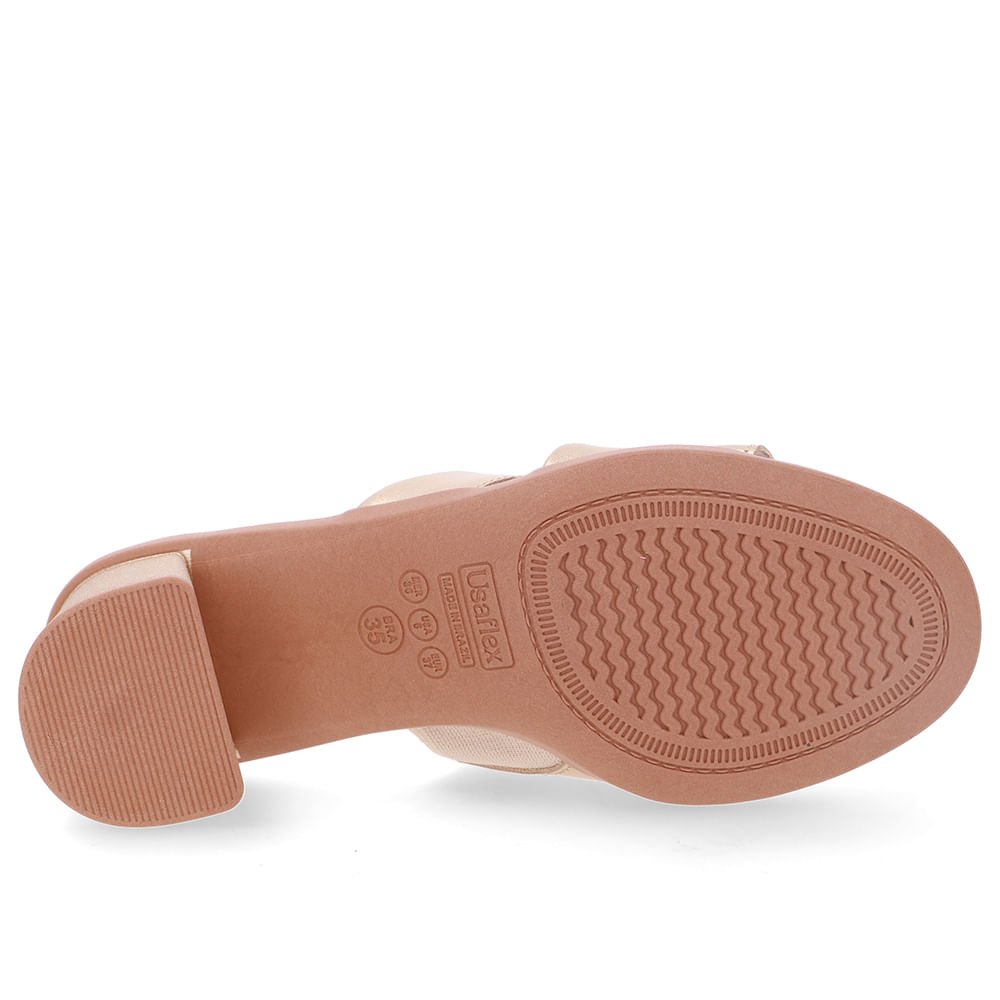 Tamanco Salto Bloco Couro Dourado Duas Tiras Dourado 5