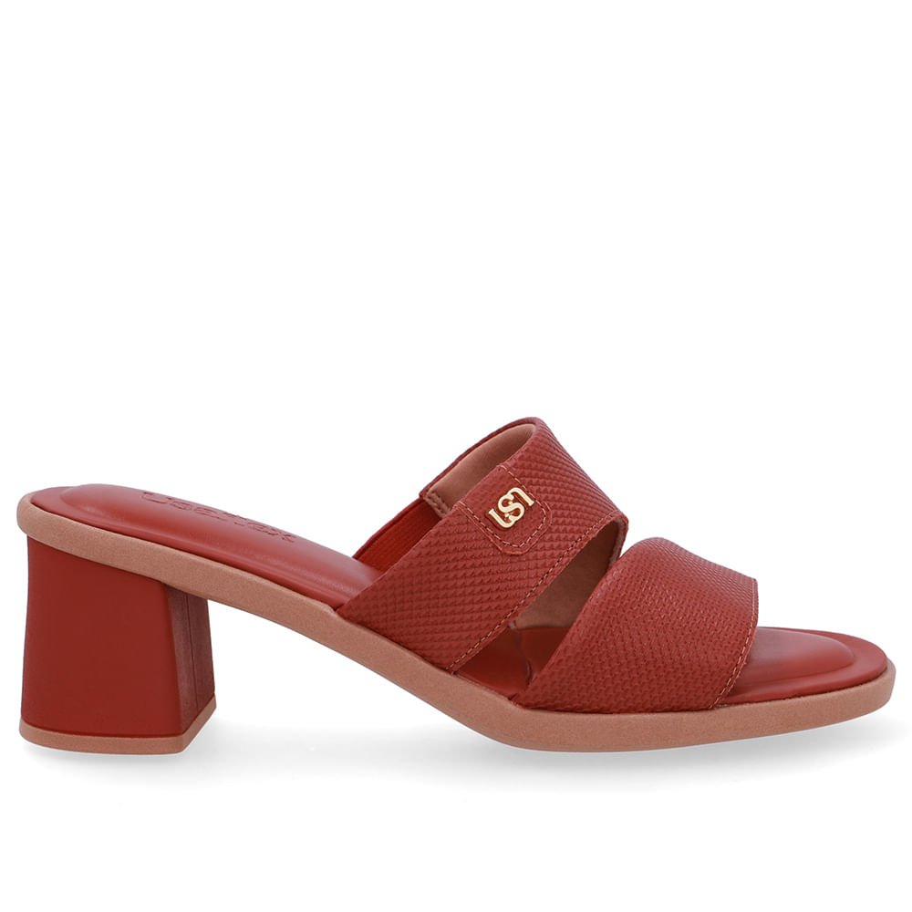 Tamanco Salto Bloco Couro Marrom Duas Tiras