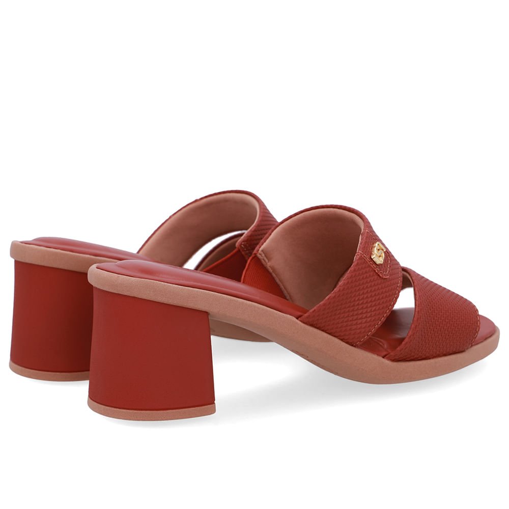 Tamanco Salto Bloco Couro Marrom Duas Tiras Marrom 3