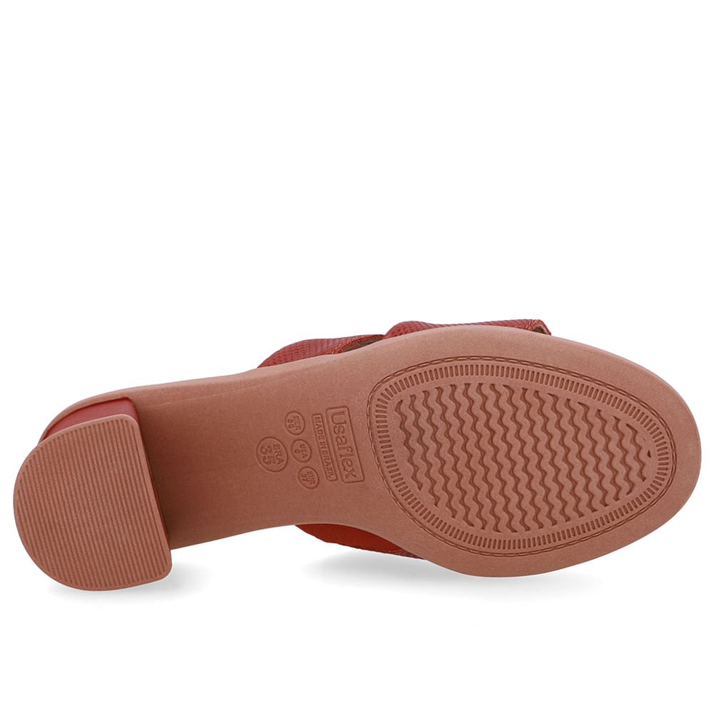 Tamanco Salto Bloco Couro Marrom Duas Tiras Marrom 5