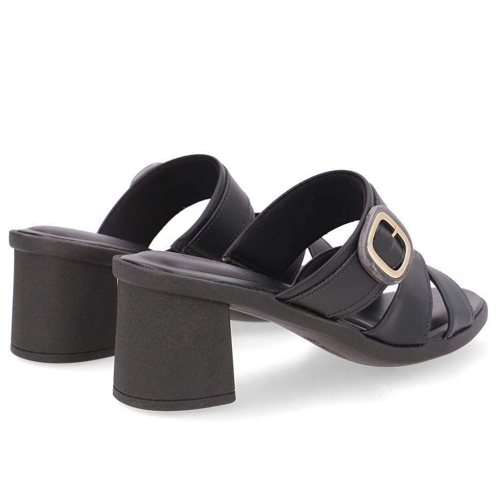 Tamanco Salto Bloco Couro Preto Tira Cruzada Preto 3