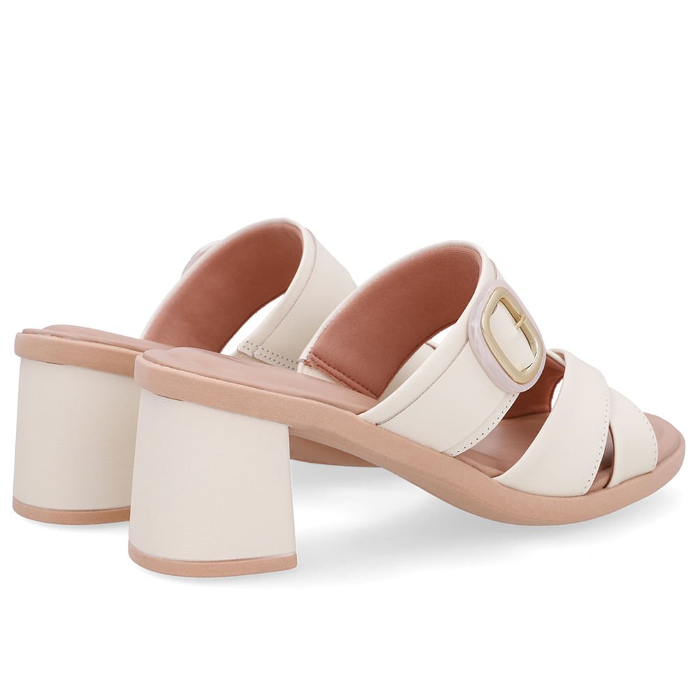 Tamanco Salto Bloco Couro Branco Marfim Tira Cruzada Branco 3