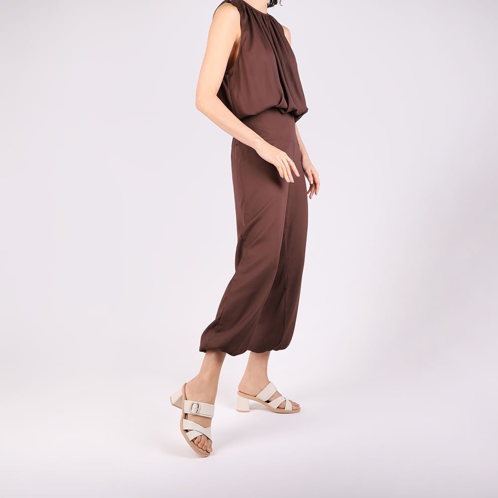 Tamanco Salto Bloco Couro Branco Marfim Tira Cruzada Branco 4