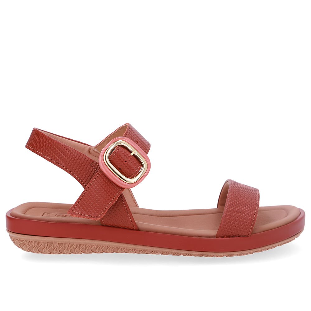 Sandália Baixa Couro Marrom Fivela