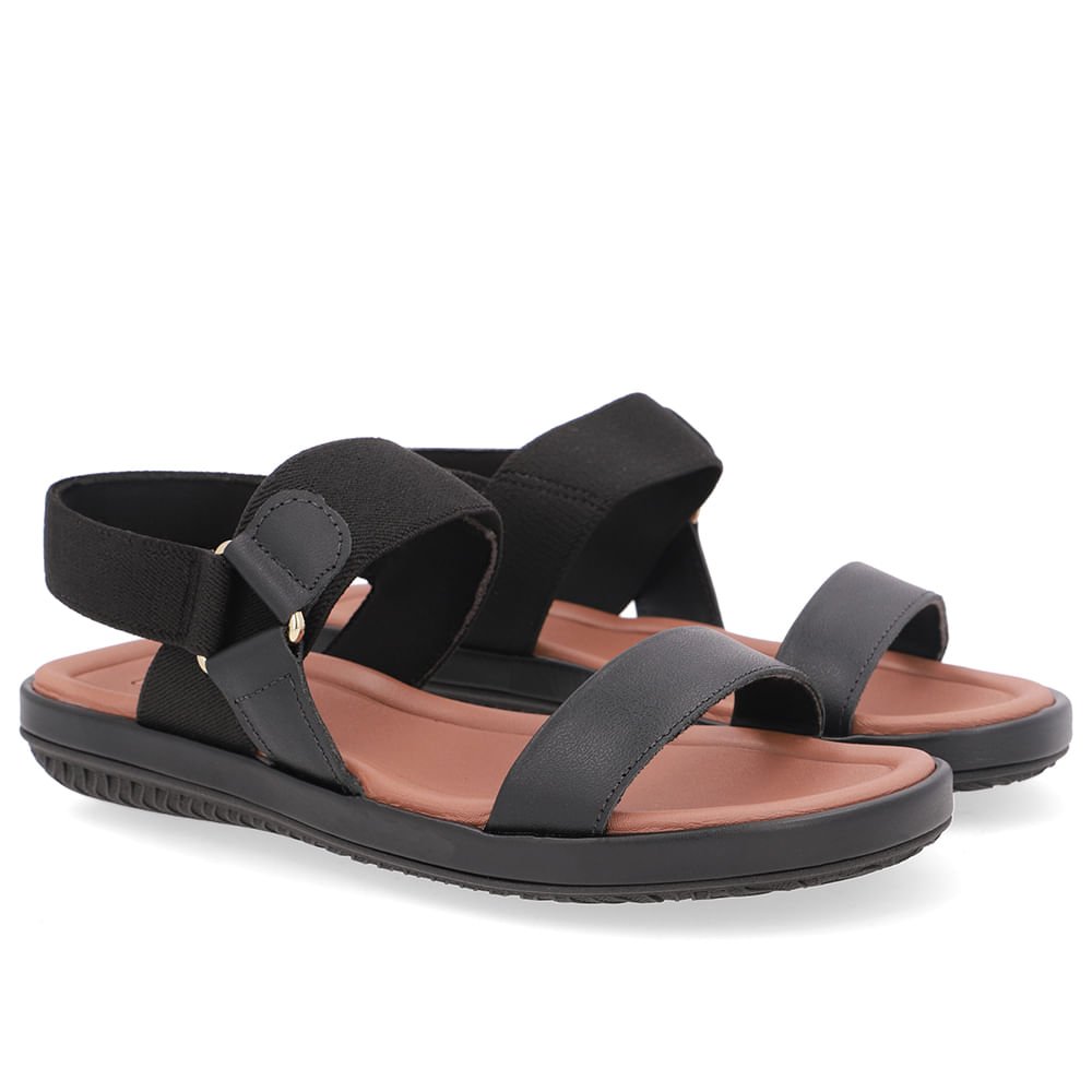 Sandália Baixa Couro Preta Elástico Preto 2