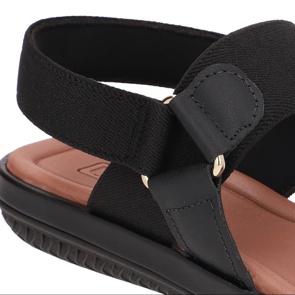 Sandália Baixa Couro Preta Elástico Preto 4