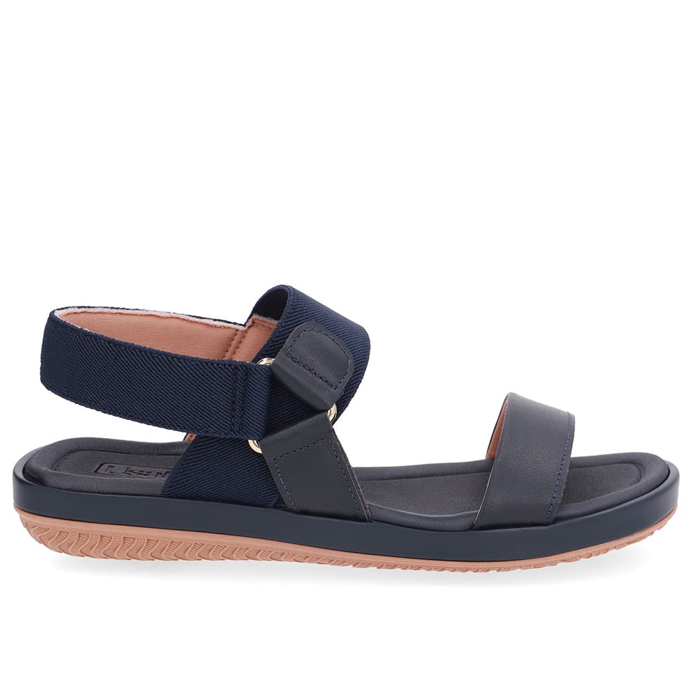 Sandália Baixa Couro Azul Elástico