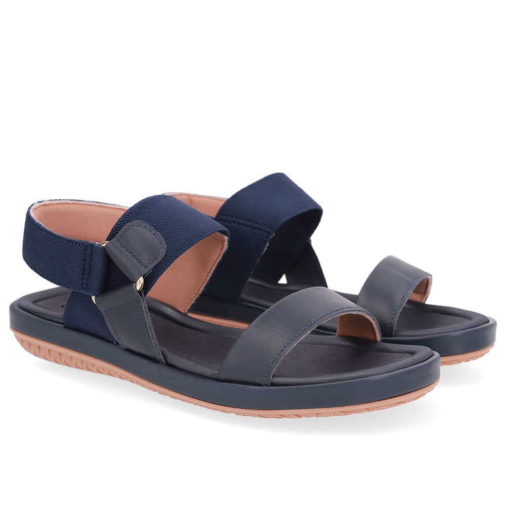 Sandália Baixa Couro Azul Elástico Azul 2