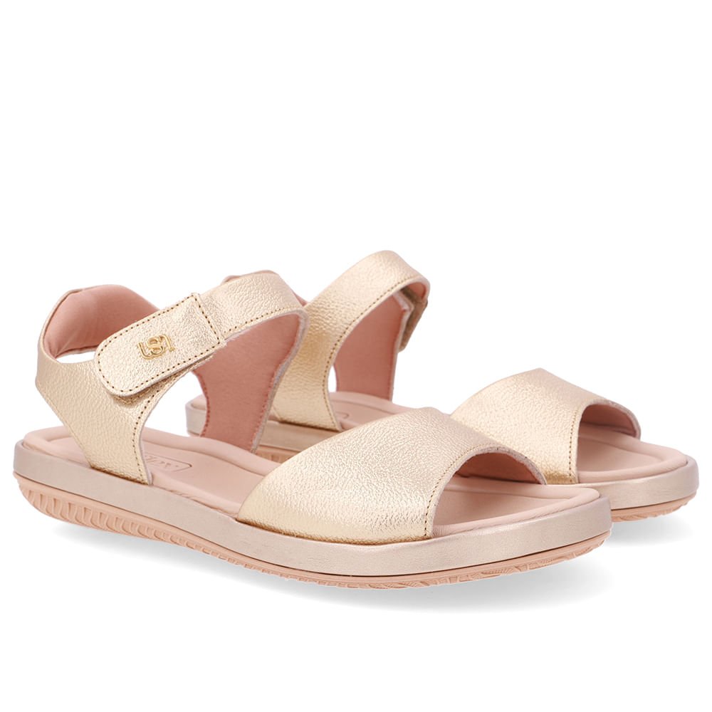 Sandália Baixa Couro Dourada Fecho-Flex Dourado 2