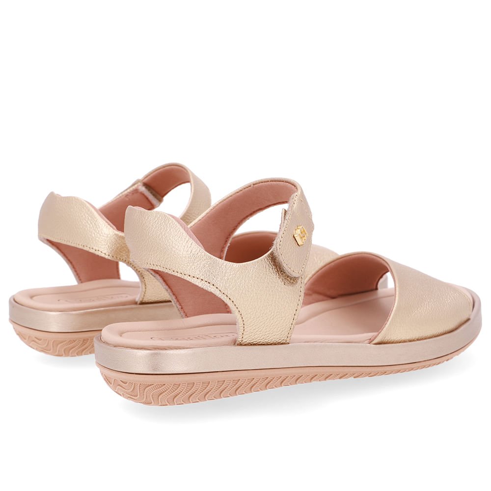 Sandália Baixa Couro Dourada Fecho-Flex Dourado 3