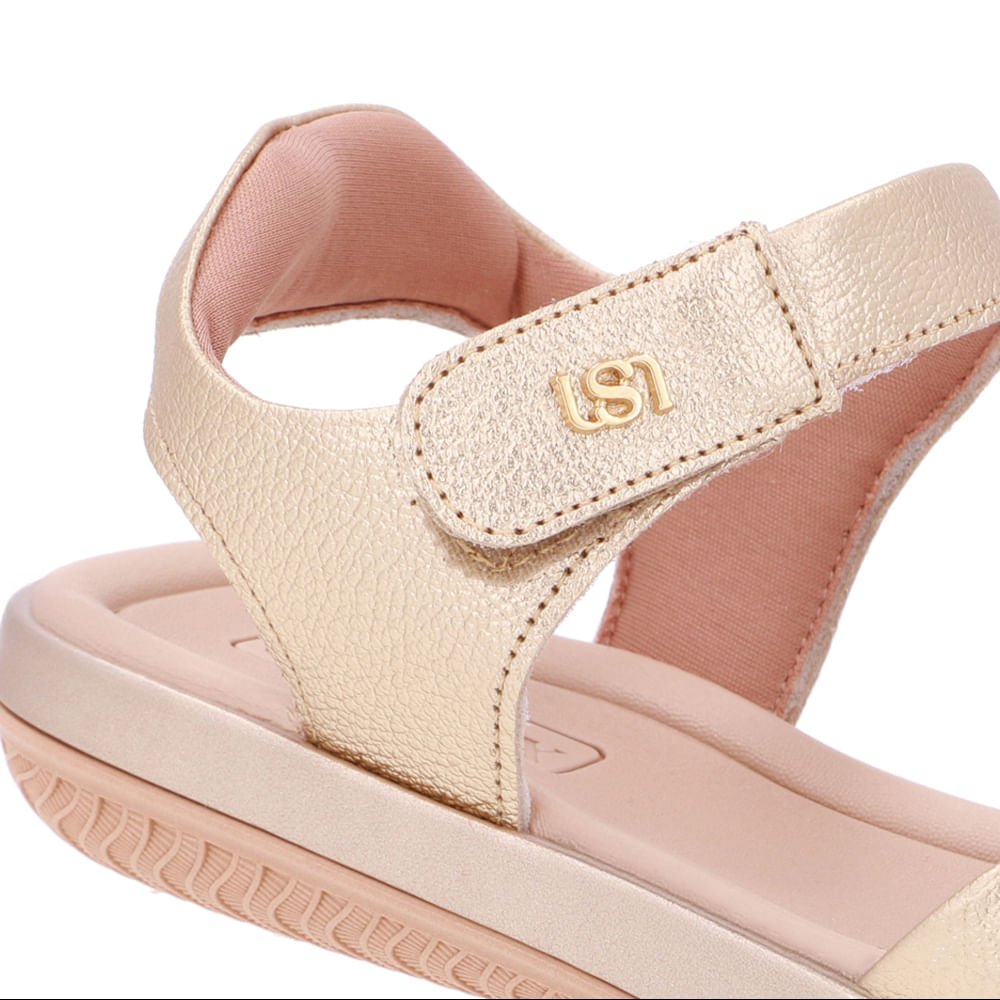 Sandália Baixa Couro Dourada Fecho-Flex Dourado 4