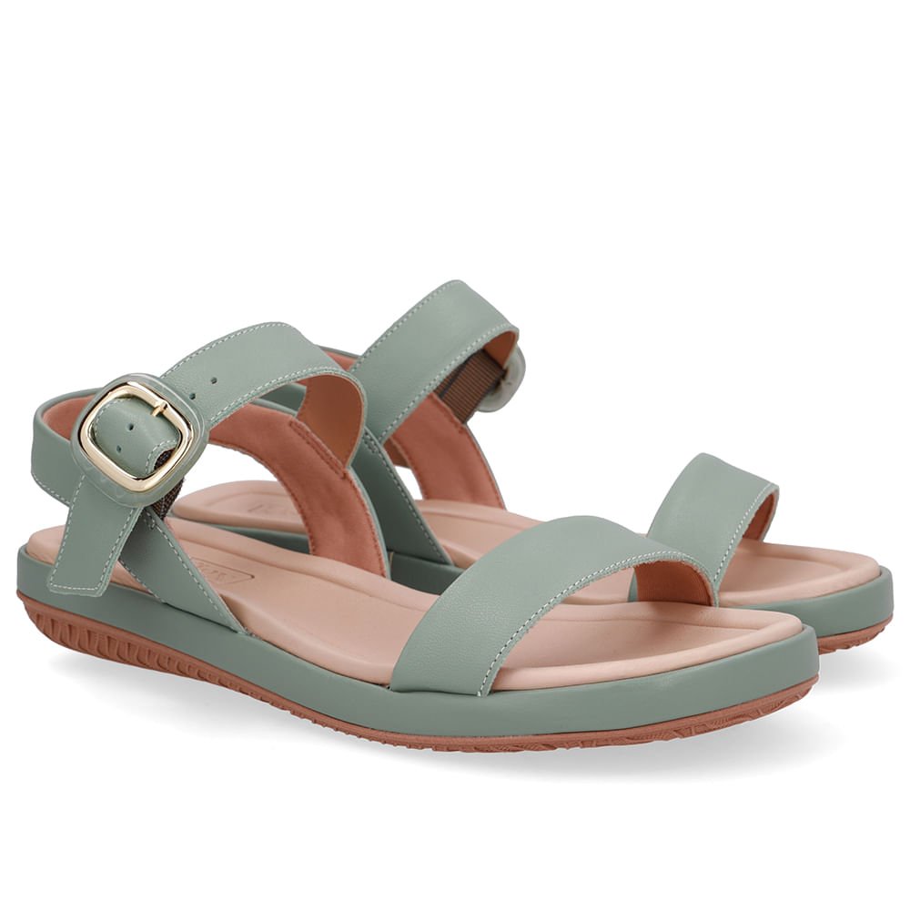 Sandália Baixa Couro Verde Fivela Verde 2