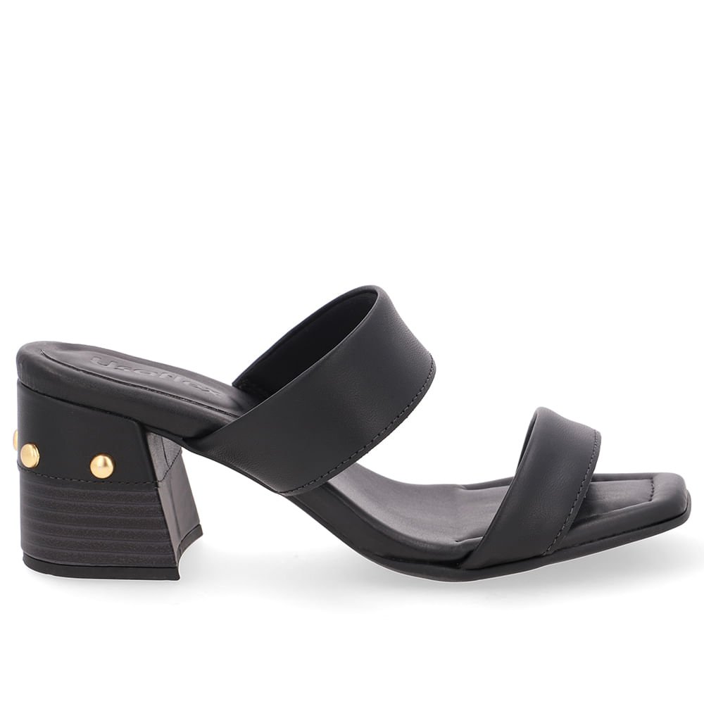 Tamanco Salto Bloco Couro Preto Esferas