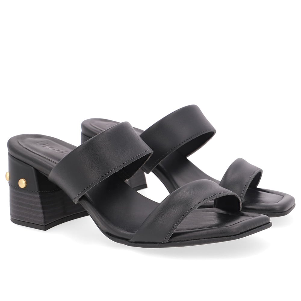 Tamanco Salto Bloco Couro Preto Esferas Preto 2