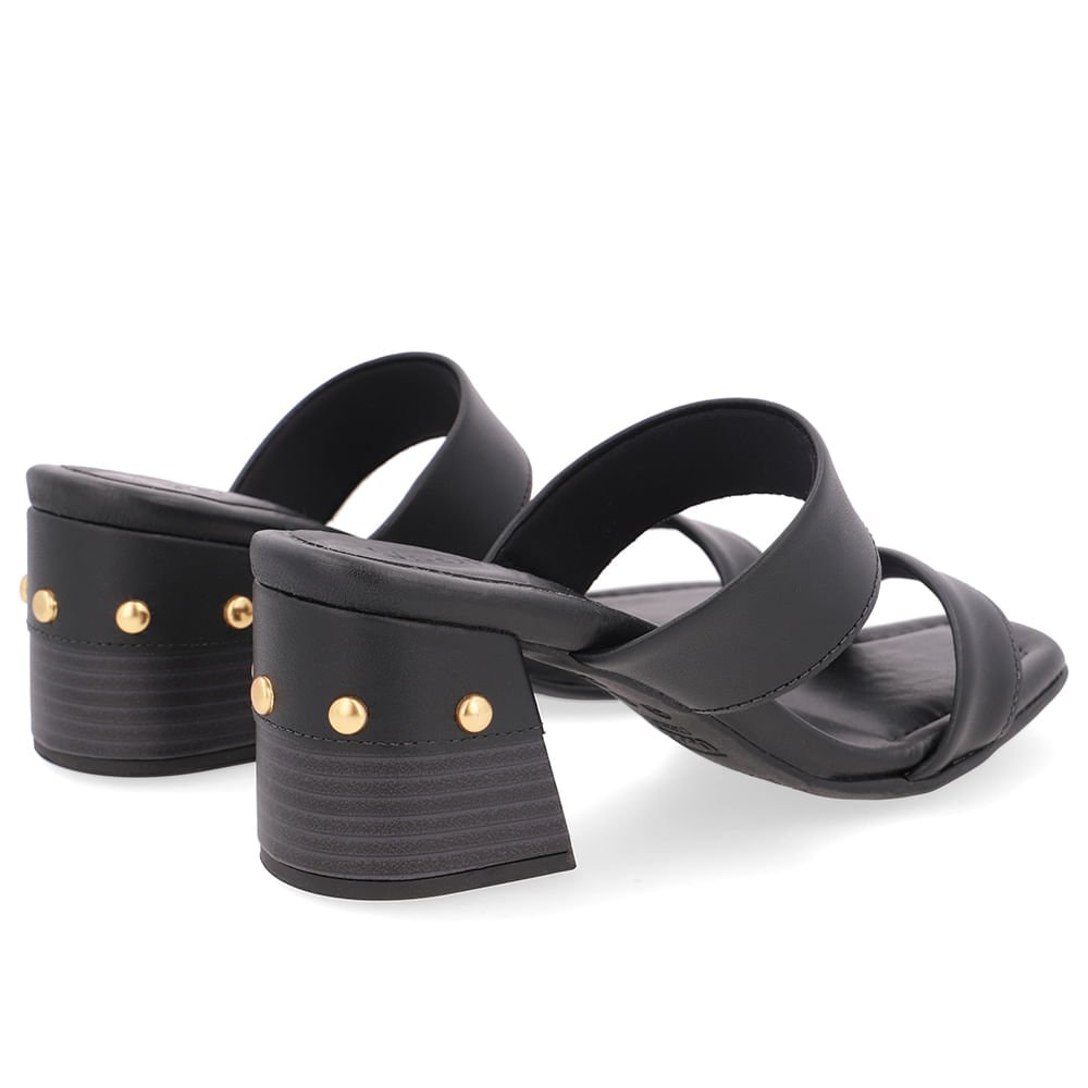 Tamanco Salto Bloco Couro Preto Esferas Preto 3