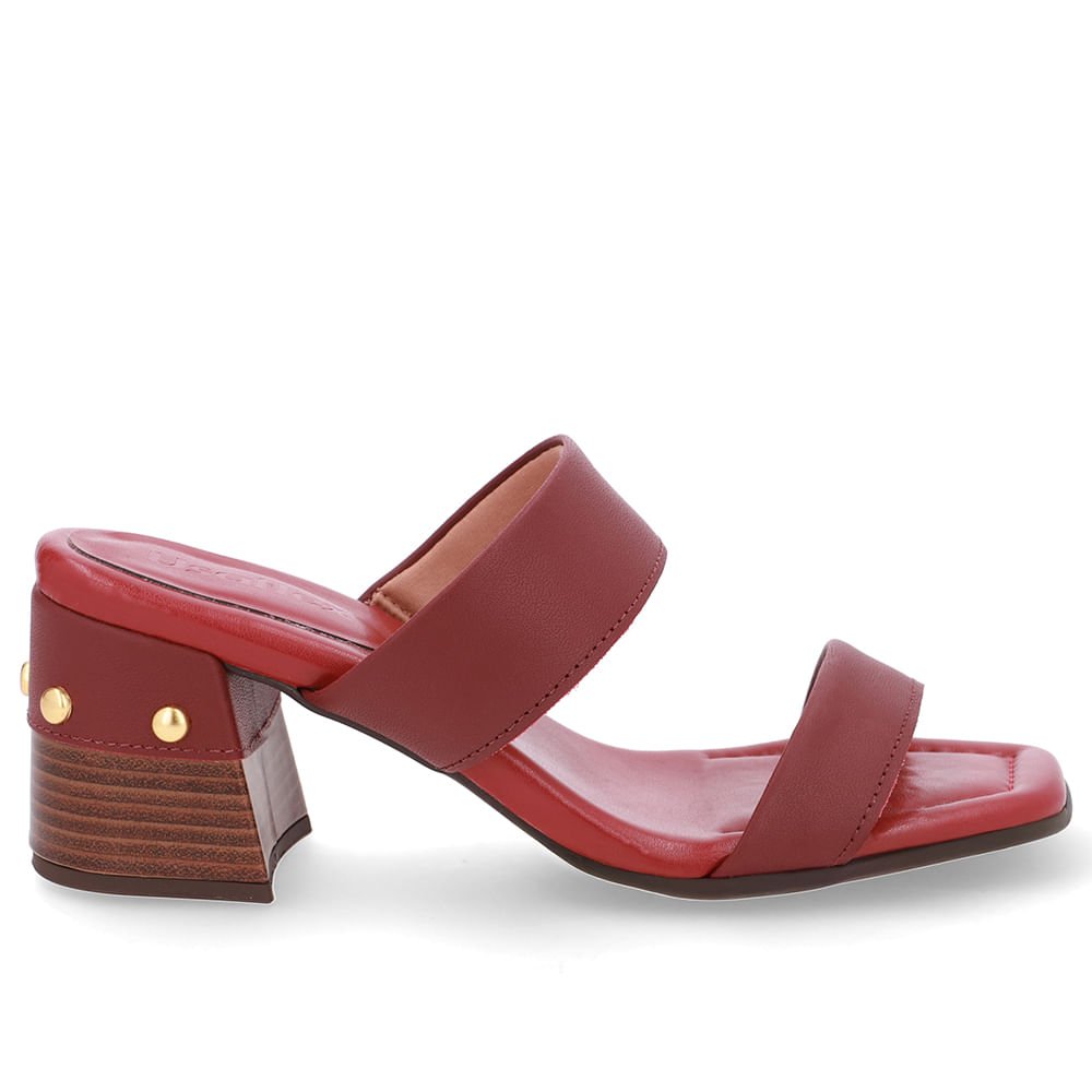 Tamanco Salto Bloco Couro Vermelho Esferas