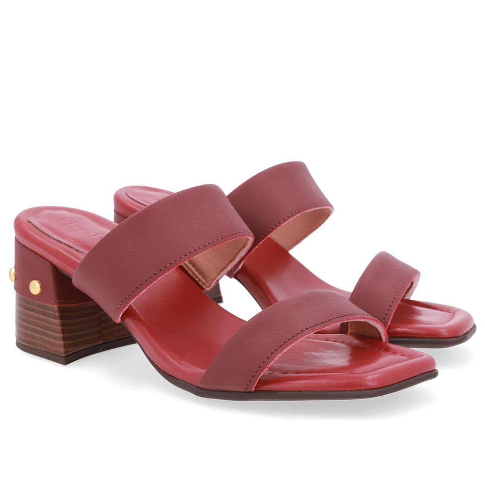 Tamanco Salto Bloco Couro Vermelho Esferas Vermelho 2