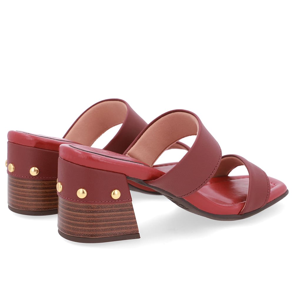 Tamanco Salto Bloco Couro Vermelho Esferas Vermelho 3