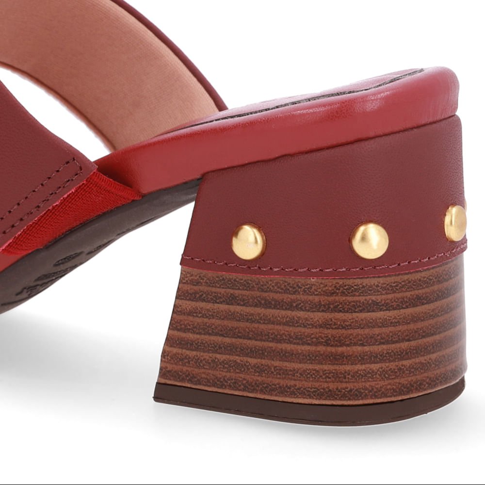 Tamanco Salto Bloco Couro Vermelho Esferas Vermelho 4