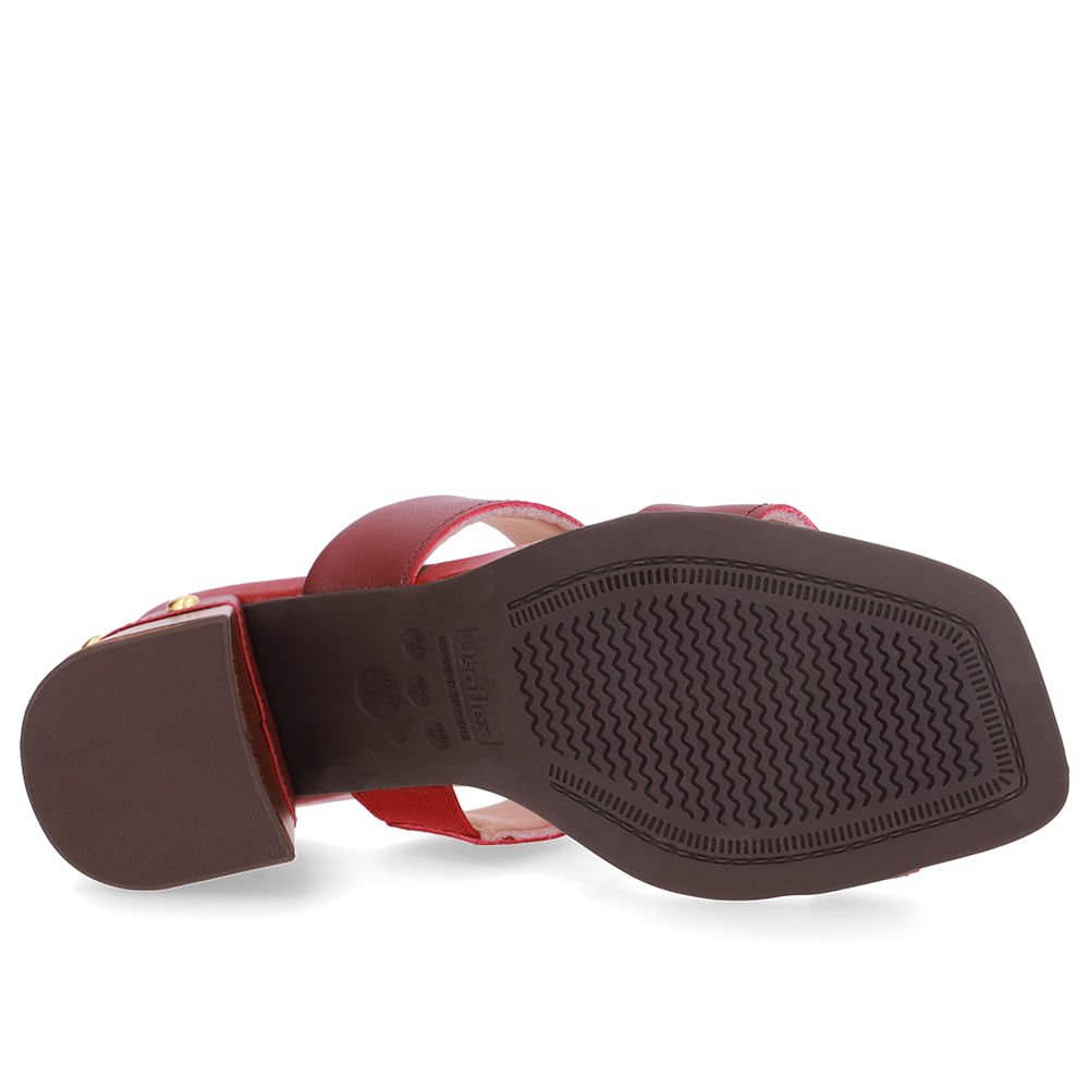 Tamanco Salto Bloco Couro Vermelho Esferas Vermelho 5