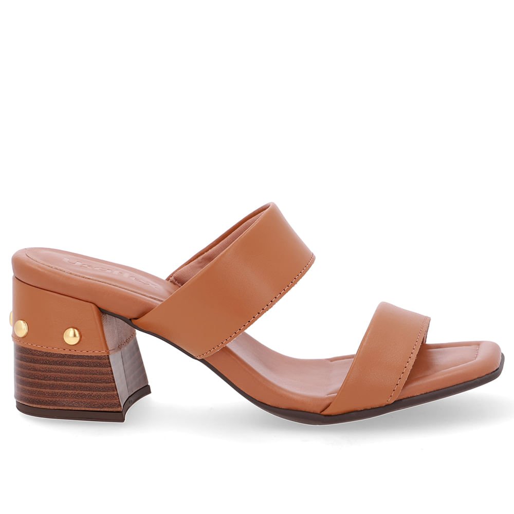 Tamanco Salto Bloco Couro Marrom Esferas