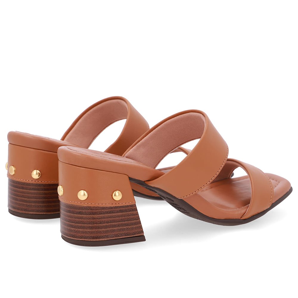 Tamanco Salto Bloco Couro Marrom Esferas Marrom 3