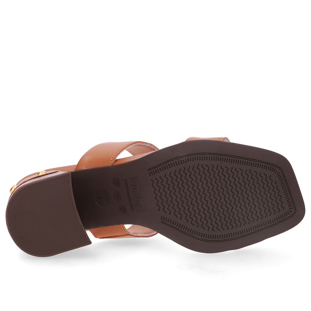 Tamanco Salto Bloco Couro Marrom Esferas Marrom 5