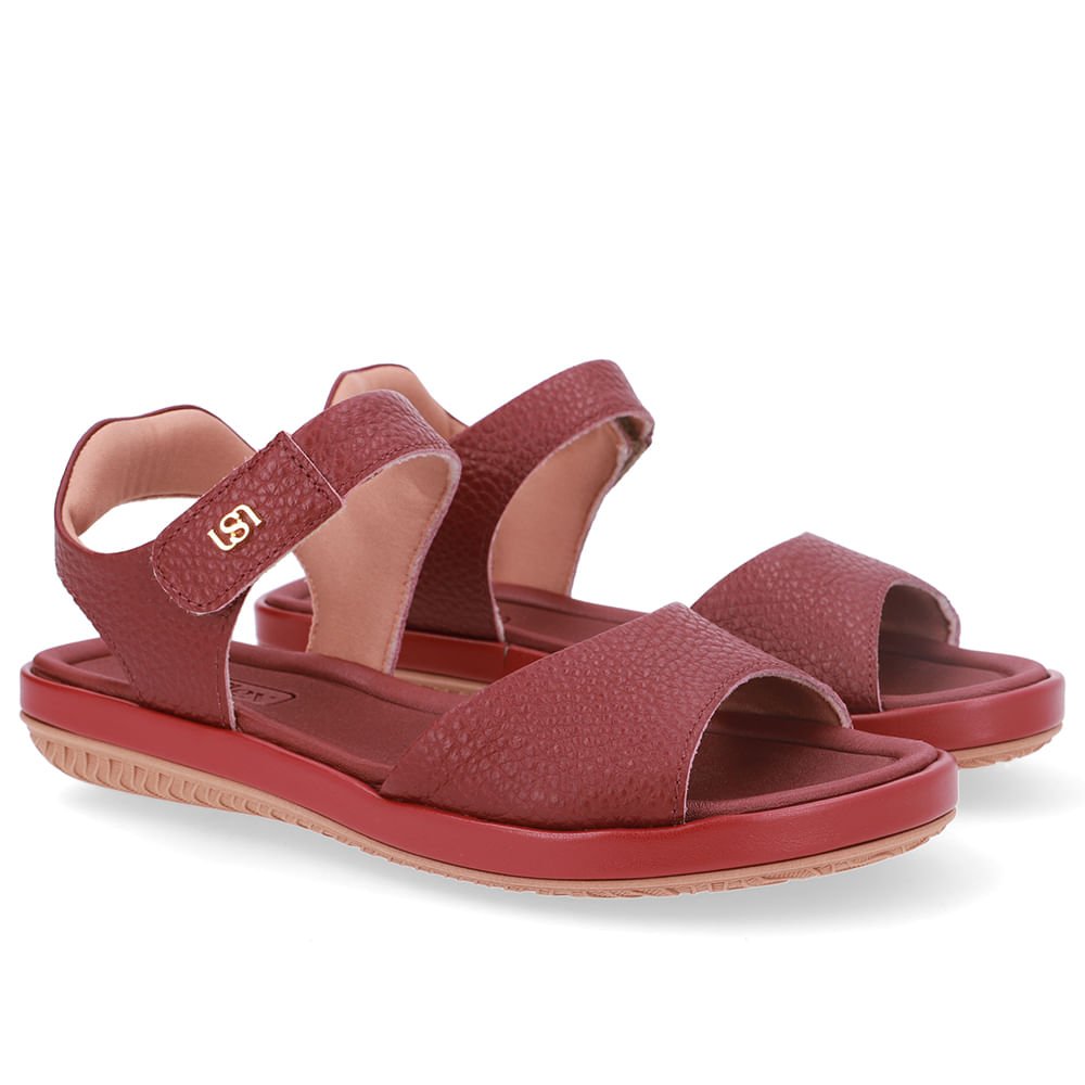 Sandália Baixa Couro Vermelha Fecho-Flex Vermelho 2