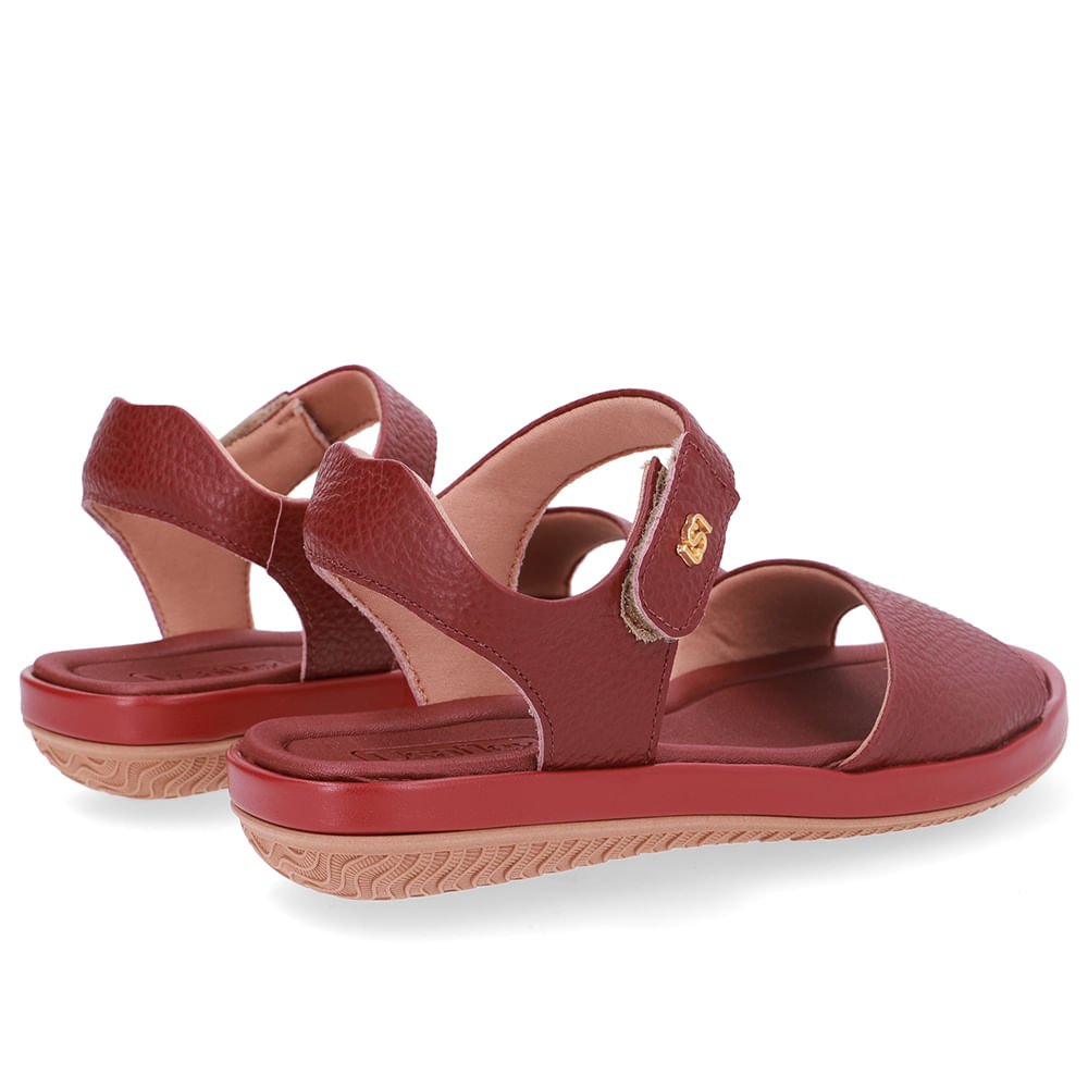 Sandália Baixa Couro Vermelha Fecho-Flex Vermelho 3