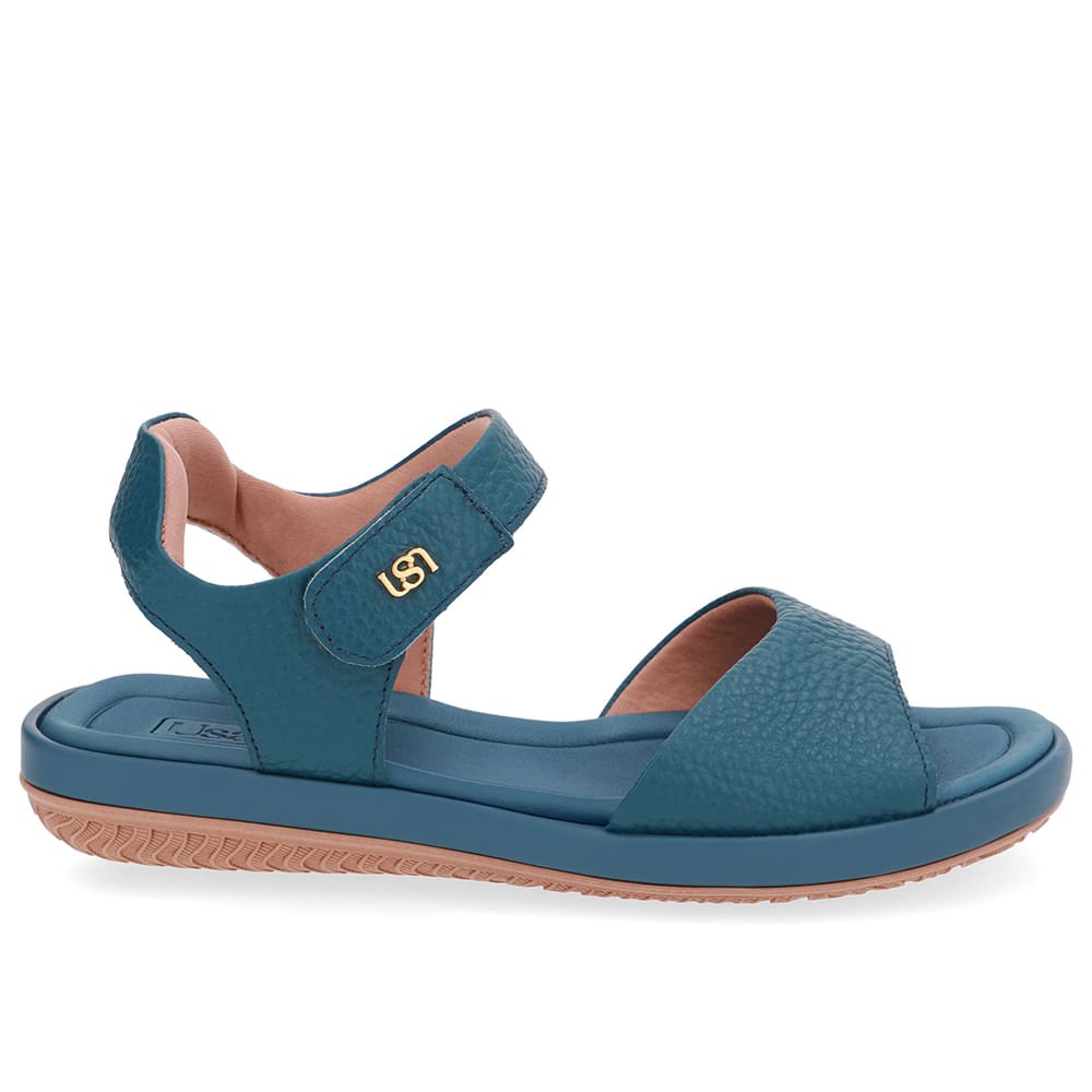 Sandália Baixa Couro Azul Fecho-Flex