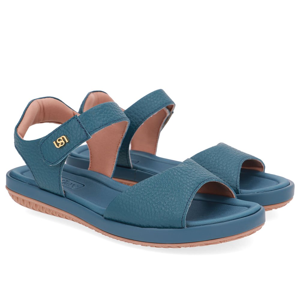 Sandália Baixa Couro Azul Fecho-Flex Azul 2