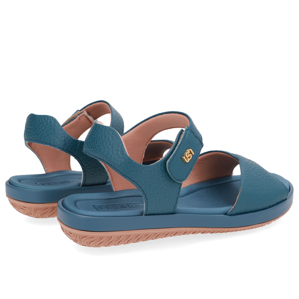 Sandália Baixa Couro Azul Fecho-Flex Azul 3
