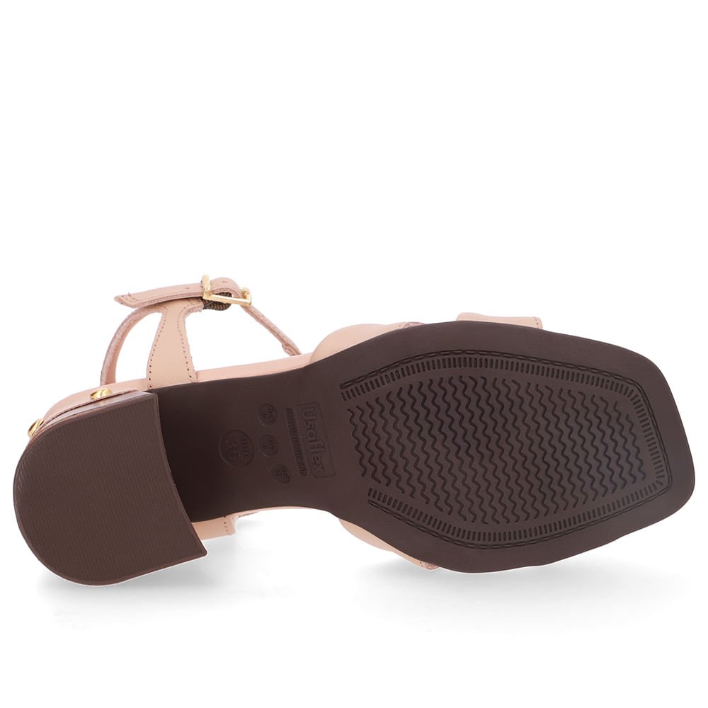 Sandália Salto Bloco Couro Bege Esferas Bege 5